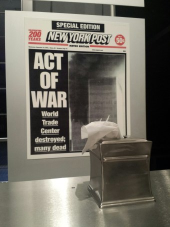 A tissue box provided by the museum in the 9/11 exhibit