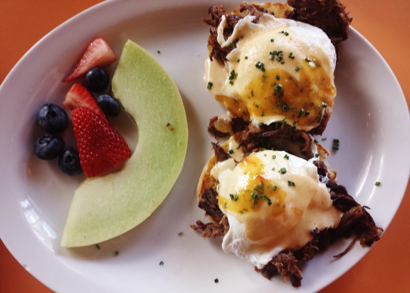 Short rib Benedict + side of fruit