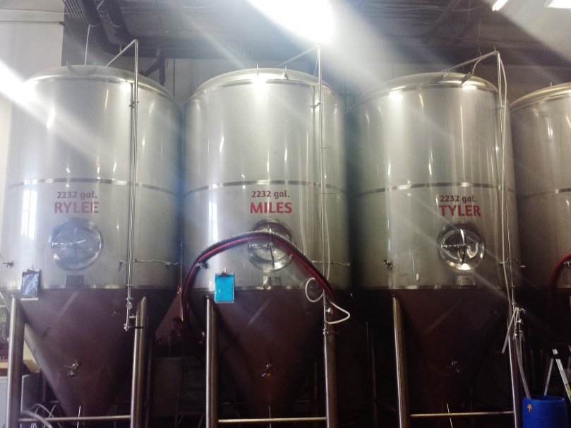 Brewing tanks named "Rylee", "Miles", "Tyler"