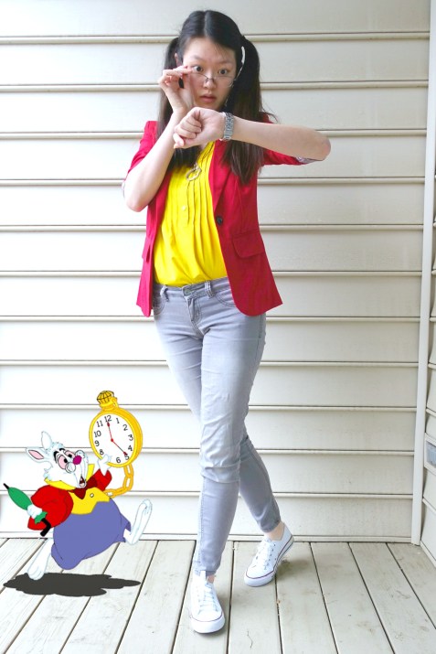 "I'm late! I'm late!" (White Rabbit, Alice in Wonderland)