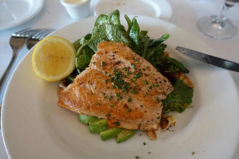 Salad with salmon! (Full disclosure: I thought this was going to be smoked salmon, but this was actually very well cooked.)
