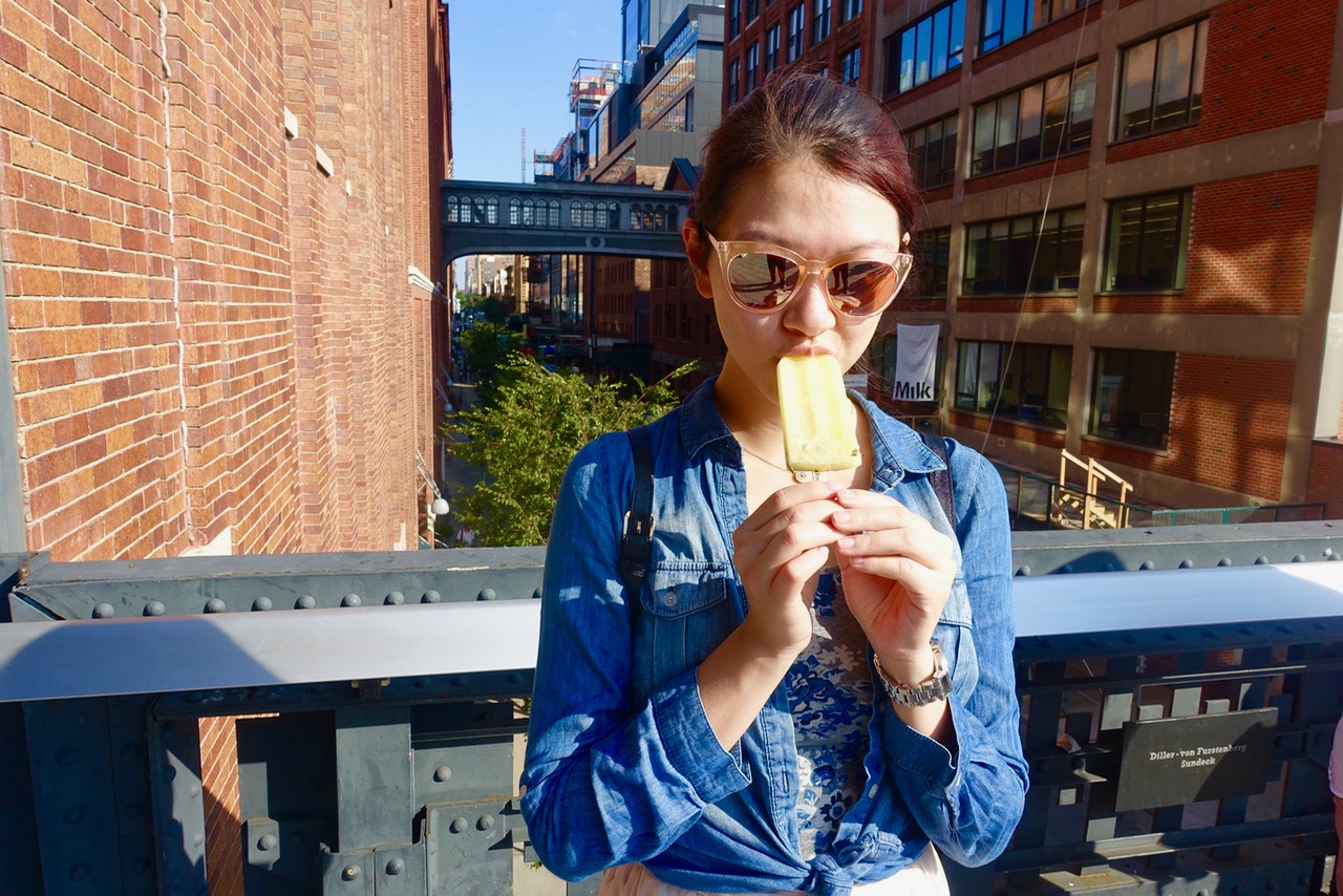 Enjoying a yellow watermelon and mint paleta on the High Line
